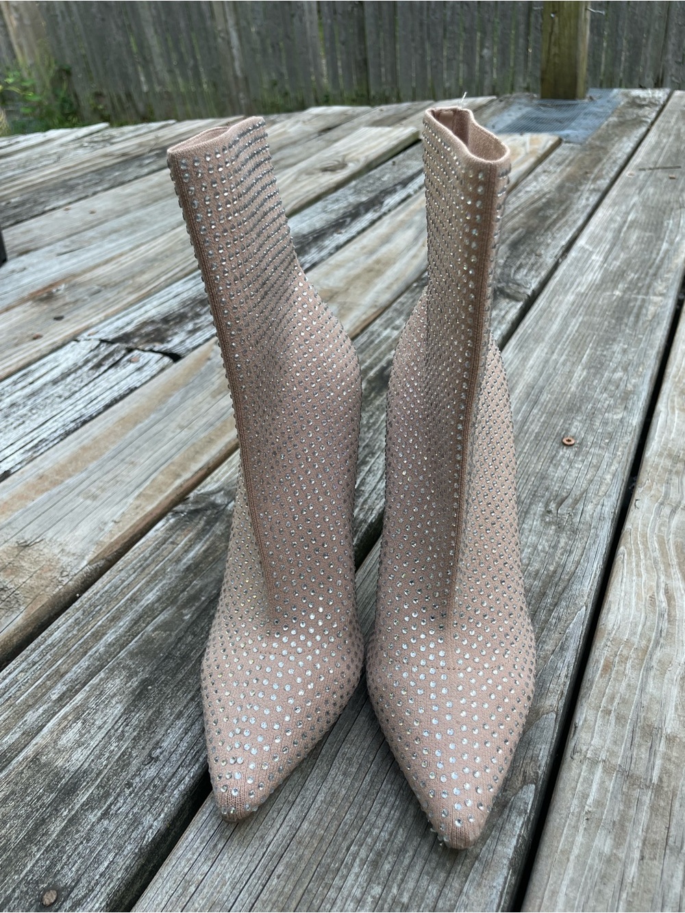 Women's Embellished Stretch Sock Booties - Nude